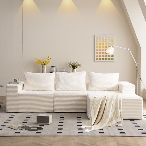 Vamcheer 3/4 Seater Modular Sectional Sofa - 274cm Oversized L-shaped Corner Couch with Memory Foam Seating & Detachable Backrest for Living Room Bedroom, No Assembly Required, Beige