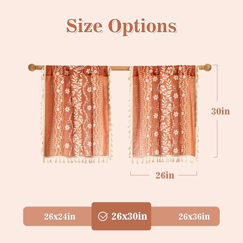 Image of MYSKY HOME Boho Floral Tier Curtains 30 Inch Length for Cafe Over Sink