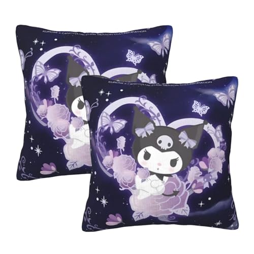 Asamike クッションカバー 45×45cm 2枚セット クロミ Kuromi おしゃれ 装飾枕カバー 座布団カバー ソファ背当て 抱き枕カバー 柔らかい 手触り良く 洗える カジュアル インテリア飾り 車 部屋 リビングルーム用 CB065ZS