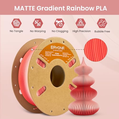 Image of ERYONE Matte Gradient Rainbow 3D Printer PLA Filament 1.75 + /- 0.03mm, HS Matte Multicolor High Speed Filament PLA 1KG(2.2LBS) Spool, Red Velvet(Red White)