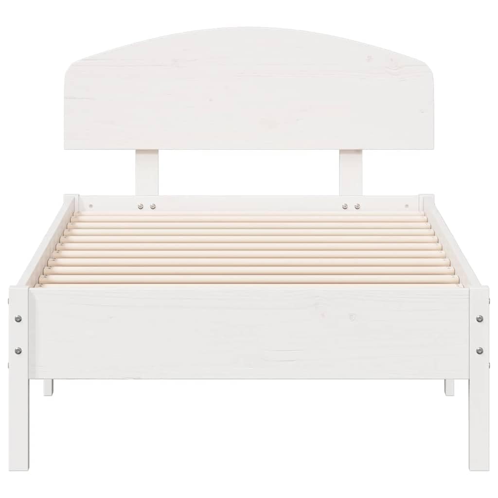 Lite drewno sosnowe z zagłówkiem Biały 75x190 cm 19.84 | Rama łóżka bez materaca biała 75x190 cm lite drewno sosnowe z zagłówkiem listwy ze sklejki do sypialni mocna konstrukcja