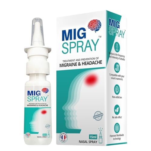 MIGSPRAY Migraine Relief Nasal Spray for Instant Headache and Sinus Pain Relief, Best Herbal and Ayurvedic Medicine with Natural Plant Extracts, Fast Acting Medicated Nasal Spray, Safe Non-Drowsy Formula for Migraine Headache Relief, 15 ml