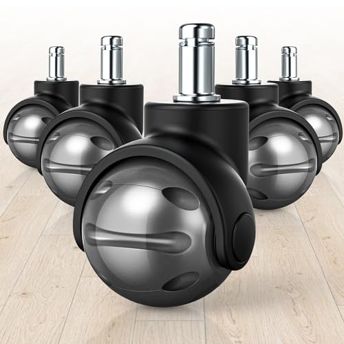 WEWILL Office Chair Castors, 11 x 22 mm Wheels for Office Chairs, Replacement Wheels for Office Chairs on Carpet and Parquet Floors, Durable Office Chair Castors Replace Floor Mats, Set of 5 (Grey)