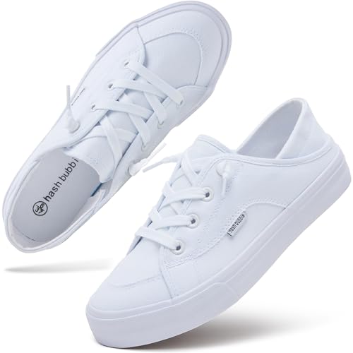 hash bubbie Women's Canvas Shoes Fashion Canvas Sneakers for Women Casual Low Top Walking Shoes（White.US7）