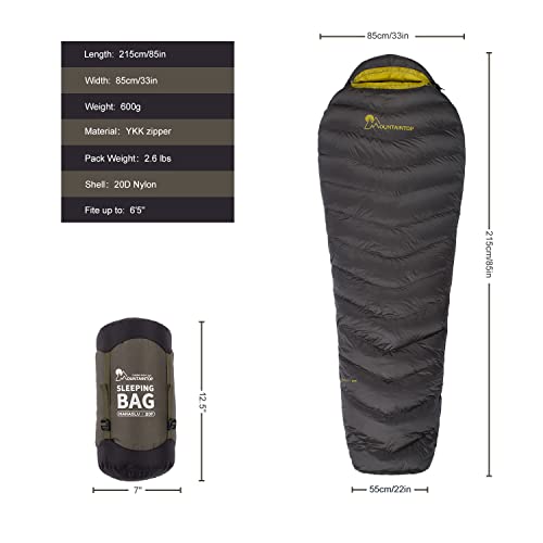 Mountaintop Ultralight Mummy Down Sleeping Bag 550 Fill Power Duck Down Suits for 50F 35F 20F for Camping Hiking Backpacking (Army Green 35F) - Thumbnail 3