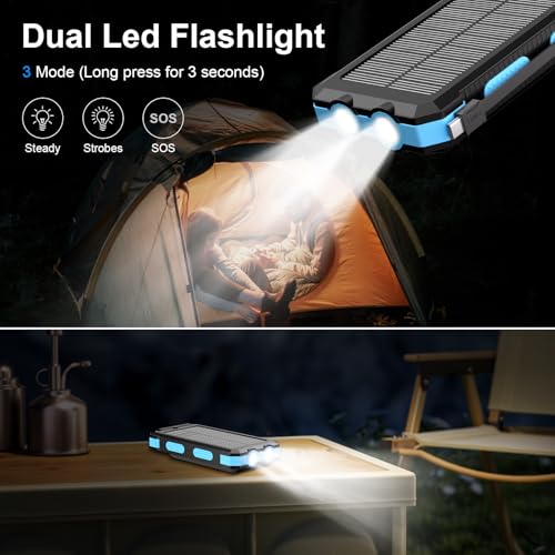 Image of Solar Charger Power Bank 49800mAh Wireless Portable Phone Charger, 𝗣𝗗𝟭𝟴𝗪 𝐐𝐂𝟑.𝟎 Fast Charging Built in 4 Cables with USB C 6 Outputs & 2 Inputs for Cell Phone
