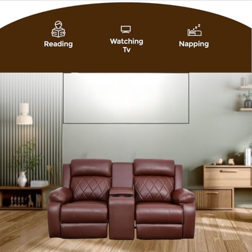 Image of Solis Royale Leatherette Manual 2 Seater Recliner Sofa Chair | Center Console and Cup Holder | Comfortable Lounge Sofa Chair for Living Room, Bedroom, Office, Home (RELAXYARD-Brown)