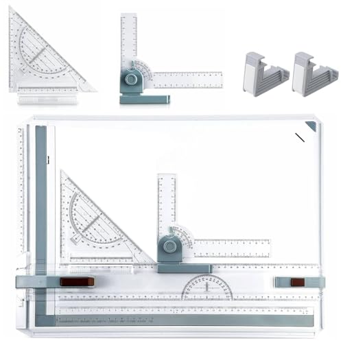 Japard A3 Drafting Board Portable Drawing Board Metric Multi-Function Portable Table with Ruler Angle Adjustable Measuring System Art Christmas Gift