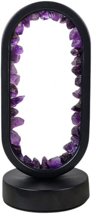 Lumisoul Natural Crystal Raw Stone Oval Ambient Night Light USB Powered Bedside Healing Lamp for Home Decoration (Blue Fluorite (Black Rimmed)