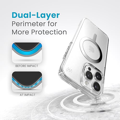 Image of Speck Clear iPhone 15 Pro Max Case - Built for MagSafe, Drop Protection - Scratch Resistant, Anti-Yellowing, 6.7 Inch Phone Case - Presidio Clear /Chrome Finish