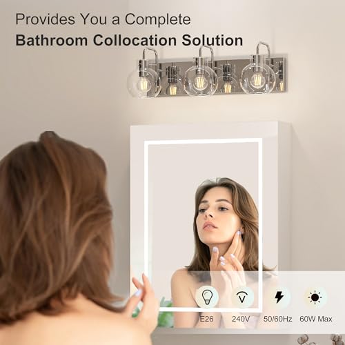 Image of 3-Light Bathroom Light Fixtures, Brushed Nickel Vanity Light, Modern Wall Lights with Clear Glass Shade, Bathroom Wall Lamp for Mirror Kitchen, Bedroom, Hallway,Living Room