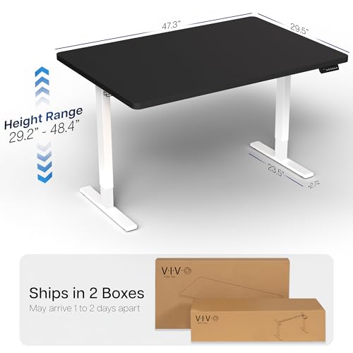Image of VIVO Electric 48 x 30 in Standing Desk, Memory Height Adjustment, 1B Series, Holds 220 lbs, One-Piece Black Top, White Frame, DESK-KIT-1W5B