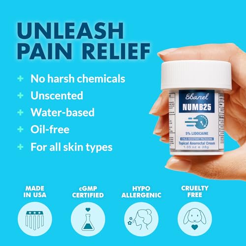 Image of Ebanel 5% Lidocaine Numbing Cream, Pain Relief Cream Burn Itch Cream, 2-Pack Topical Anesthetic Lidocaine Cream Maximum Strength with Vitamin E for Local and Anorectal Uses, Hemorrhoid Treatment