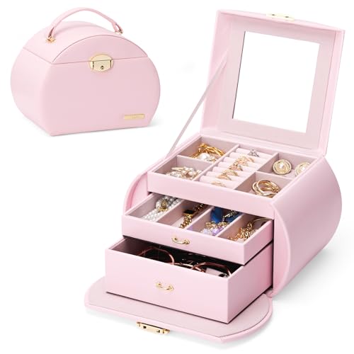 YORBAY Joyero de 3 Niveles con Cerradura y Espejo Serie Seelux Joyero para Collares, Relojes,...