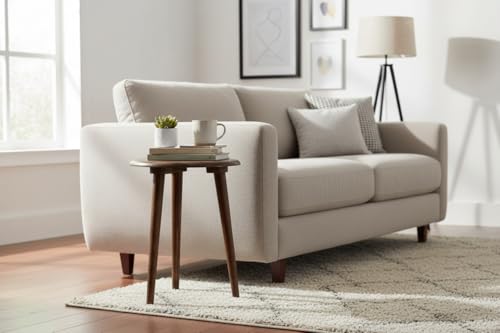 Image of Solid Wood Round Side Table for Living Room | Compact Sofa End Table with 3 Legs | Minimalist Wooden Accent Table for Bedroom Balcony Office Home Decor (Walnit, 12X12 Inches)