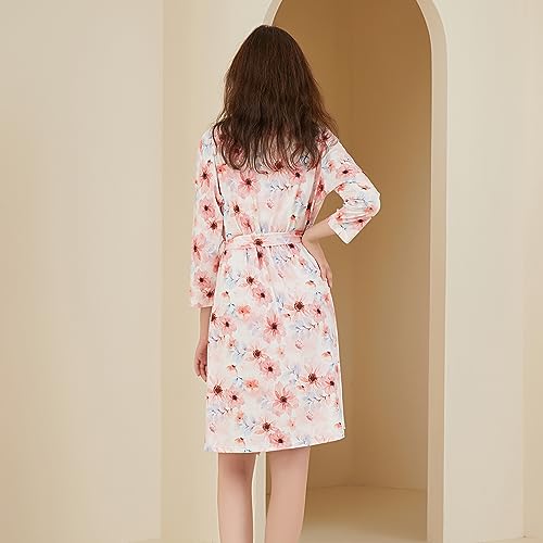 Image of Galabloomer Maternity Robe and Baby Receiving Blanket, Matching Mommy Labor Delivery Robe and Swaddle Set (m, pink blue)