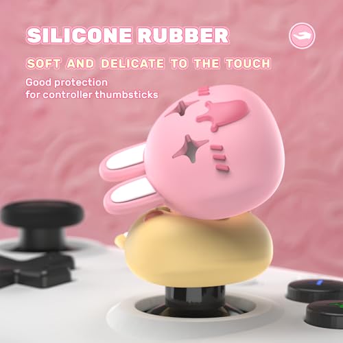 Image of PlayVital Cute Universal Illuminated LED Thumbstick Grips for ps5, for ps4, Joystick Caps for Xbox Series X /S, for Xbox One, Switch Pro Controllers, Joystick Protection - Cheeky Bunny & Puppy