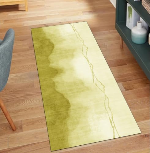 Alfombra pasillo 120 x 120 cm lavable decorativa abstracta color amarillo 2