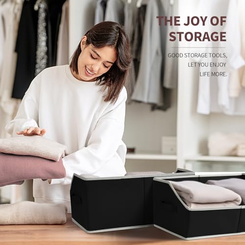 Image of Homsorout Cube Storage Bins - 6 Pack Trapezoid Storage Bins, Closet Organizers and Decorative Storage, Storage Baskets with Handle, Large Storage Basket for Home, Black