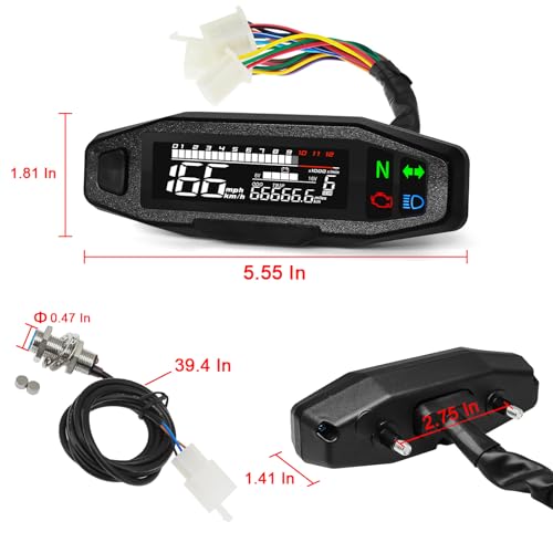 Maimeimi MT0069-M040-2 Motorcycle Speedometer Maimeimi 9-16V Universal Motorcycle Gauge Cluster thumb #3