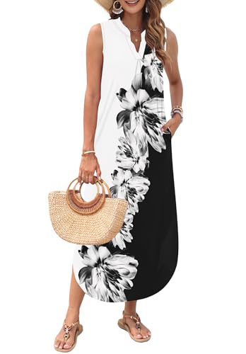Image of AUSELILY Womens Summer Casual Maxi Dresses 2026 Sleeveless Long Beach Dresses V Neck Loose Sundresses with Side Split Pockets