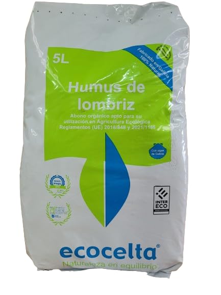 Peyca Humus de lombriz 5 litros - Ecocelta. Abono organico ecológico para Todo Tipo de Cultivos