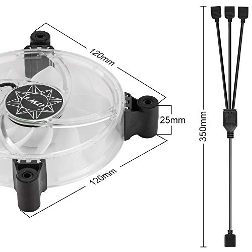 J&D 3-Pack PC ARGB Ventola, Transparent 5V 3Pin Silenzioso 120 mm Case Ventola di Raffreddamento Kit con Illuminazione ARGB Indirizzabile PWN Controllo Intelligente per Motherboard SYNC/PC Case