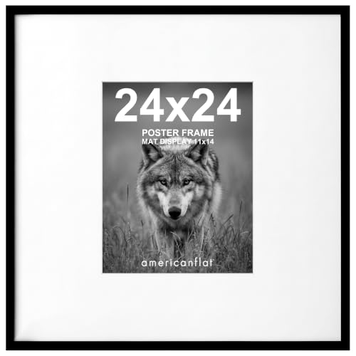 Americanflat 24x24 Poster Frame - Matted to 11x14 - Slim Molding - Black