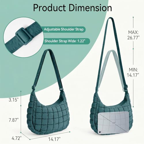Image of Puffer Crossbody Hobo Bag for Women Nylon Quilted Purse Lightweight Shoulder Handbag with Adjustable Strap