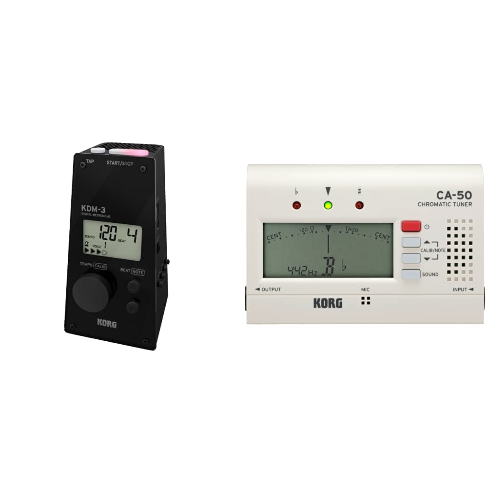KORG Metronom KDM3, digitales Metronom in Pyramidenform, Metronom mit integrierter Sound- und Rhythmusauswahl, Sound-Out-Stimmgerät, schwarz & CA-50 Stimmgerät CA 50