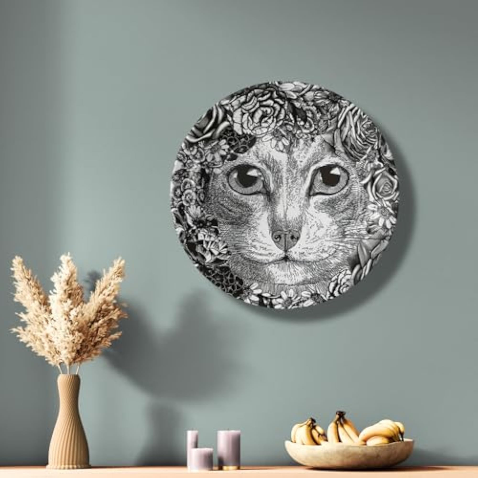 Cat Face Ceramic Wall Art Plate, Animal Decor