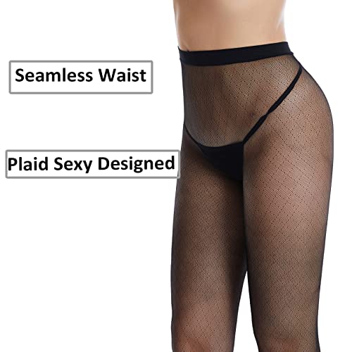 Black Plaid Fishnet Tights - 2 Pack Utra Comfy Patterned Fish net Pantyhose, Soft Seamless Waist Hollow Out Mesh Stockings, See Through Leggings One Size3
