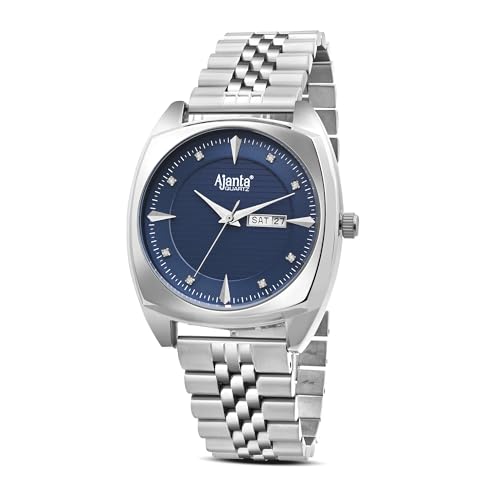 Image of Ajanta Quartz Analog Watch for Men | Stainless Steel Bracelet | Round Dial with Square Case | Classic Formal Wrist Watch | Office Wear|AWC132ESG