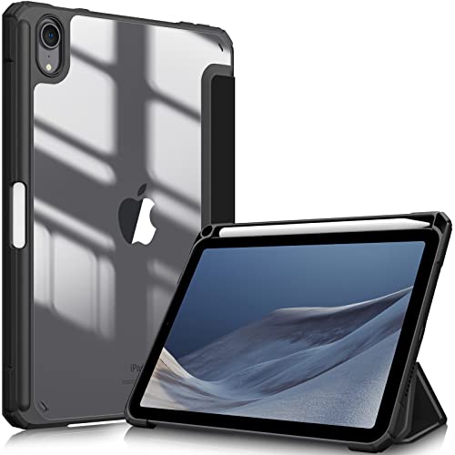 Fintie Hybrid Slim Case for iPad Mini 6 2021 (8.3 Inch) - [Built-in Pencil Holder] Shockproof Cover Clear Transparent Back Shell, Auto Wake/Sleep for iPad Mini 6th Generation, Black
