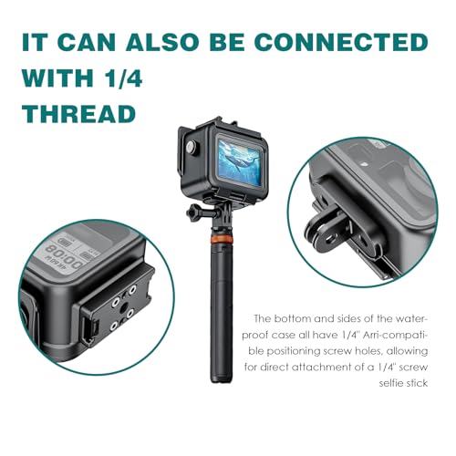 Image of Aluminum Alloy Waterproof Housing Case for DJI Action 4 /5 /6, 60 Meter Diving Protective Shell with Tempered Glass, Magnetic Quick Installation, Black Metal (with Handle)