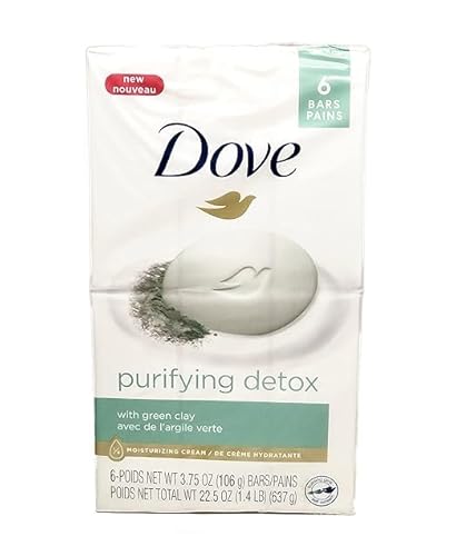 Dove Purifying Detox with Green Clay Bar Soap, 3.75 oz, Pack of 6