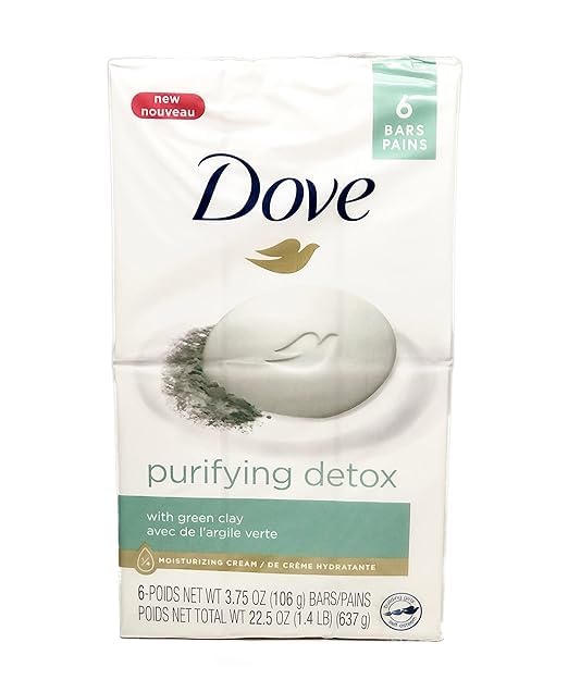 Dove Purifying Detox with Green Clay Bar Soap, 3.75 oz, Pack of 6