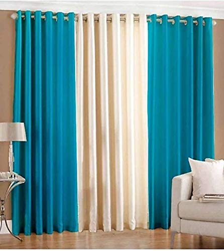 Parda Sansar Polyresin Grommet Window Curtains, 5 Feet, Aqua Cream, Pack of 3 (B0978RR4KN) Amazon Price History, Amazon Price Tracker