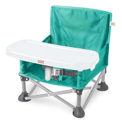 Bright Starts Pop 'N Sit Portable Booster, Indoor/Outdoor Use, Floor Seat with Feeding Tray, Teal, 6 Mos - 3 Yrs