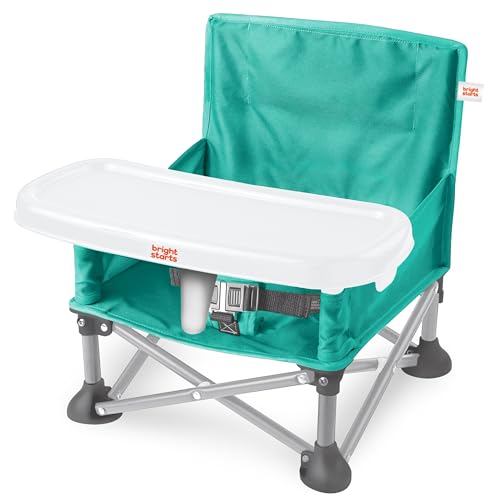 Image of Bright Starts Pop 'N Sit Portable Booster, Indoor/Outdoor Use, Floor Seat with Feeding Tray, Teal, 6 Mos - 3 Yrs