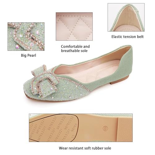 Women's Square Head Flat Shoes Fashion Glittering Rhinestone Bride Wedding Dress Shoes Comfortable Non Slip Slip on Walking Shoes4