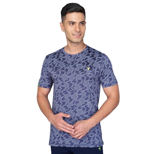 Image of TECHNOSPORT Men Polyester Regular Fit Half Sleeve Jacquard T-Shirt with Double Cool, Quick Dry & Anti Microbial for Sports, Running & Casual Use