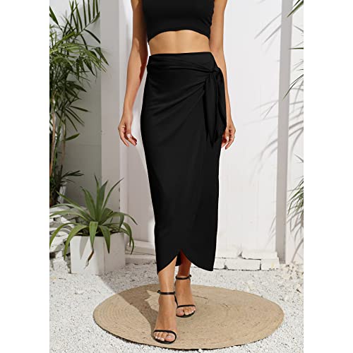 Witsmile Women’s Maxi Skirt High Waist Wrap Pencil Long Skirts For Women Slim Boho Draped Front Bodycon With Zip Back/Side (Black,S) #TOP4