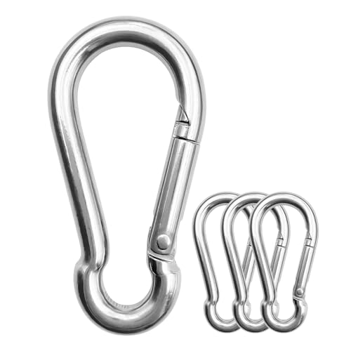 ThreeLeaves 3 Inch Carabiner for Dog Leash. Large Stainless Steel Carabiner Clips Heavy Duty.Stainless Steel Spring Snaps Hooks for Dog Leash. (4 Pack)