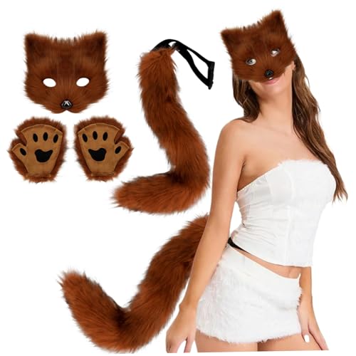 Costume de renard Halloween masque thérian queue pattes peluche cosplay femmes