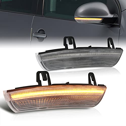 AJP Distributors Clear Lens Amber Sequential LED Side Mirror Turn Signal Lights Lamps Assembly Pair Compatible/Replacement For Golf GTI Rabbit R32 MK5 Jetta A5 Passat B6 Eos 04 05 06 07 08 09 10 11