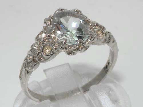 925 Sterling Silver Natural Aquamarine Womens Promise Ring - Size 7.5 #TOP1