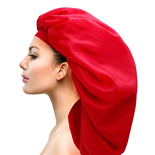 Dream Super Jumbo Night & Day Cap - Red, Satin, fabric, elastic band, cotton, holds hair in place, large, extra large, one size fits all, sleep cap, comfortable, soft material