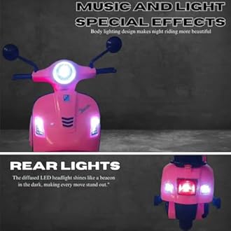 12V Vespa Rechargeable Battery Ride-On Scooter for Kids with Remote Control, Music, LED Lights & Training Wheels - Safe & Fun Electric Motorcycle for Ages 1-6 - Pink