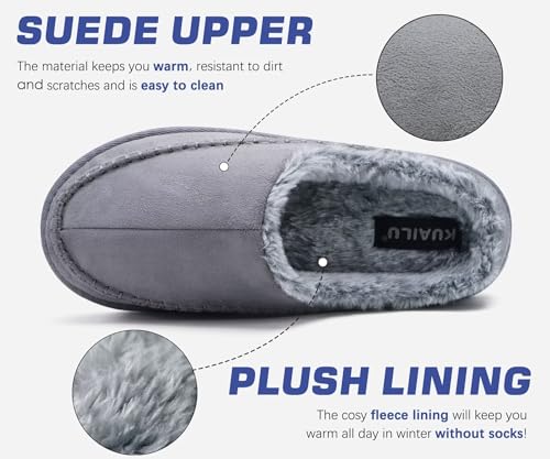 Image of KuaiLu Mens Slippers Orthopedic Arch Support Suede Fluff Plush Home Shoes | Comfortable Plantar Fasciitis Slip-on Bedroom Warm House Garden Footwear Fuzzy Clogs Slippers Indoor Outdoor Pantuflas